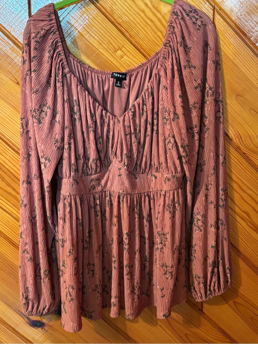 torrid rust brown floral peplum long-sleeve top